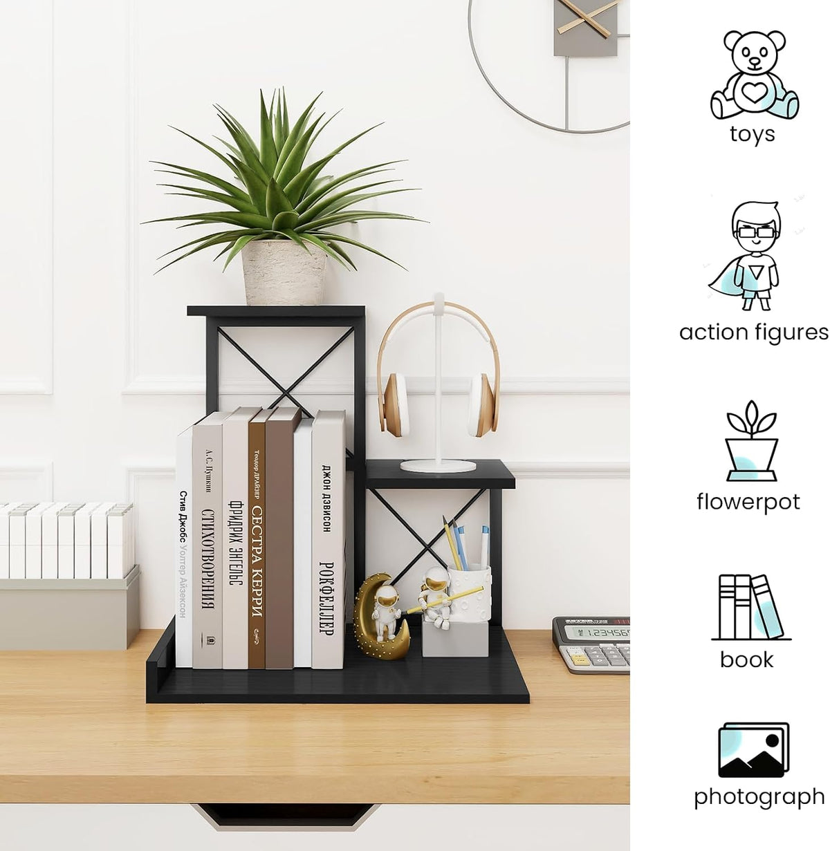 ELITEROO Wood Desktop Shelf, 3 Tier Desk Shelves Small Bookshelf Organizer, O...