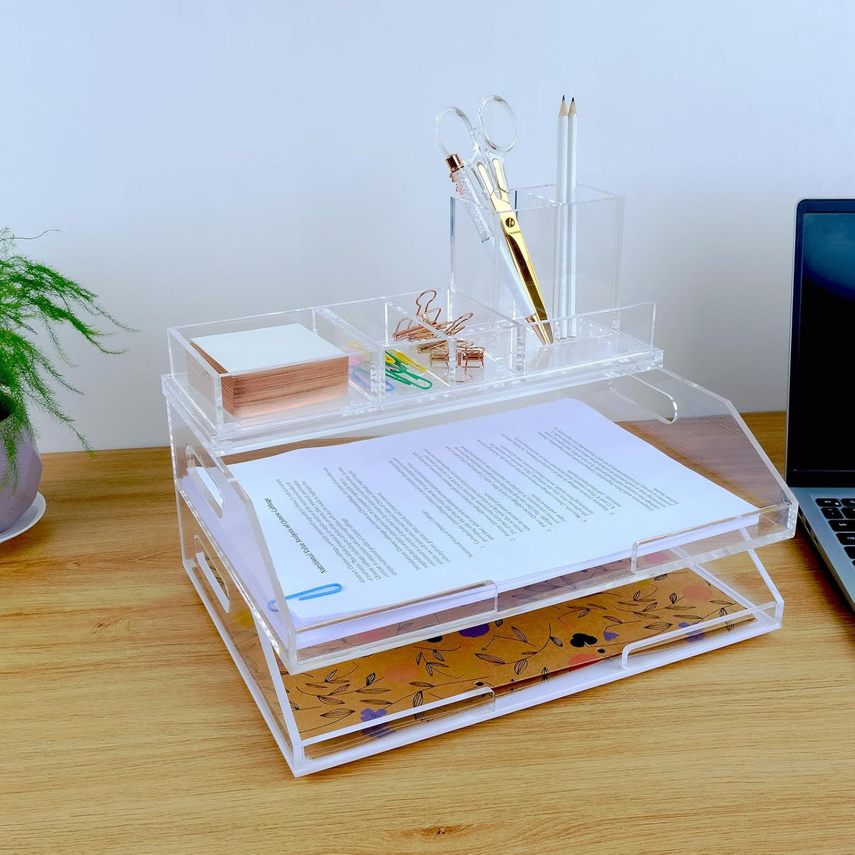 Clear Acrylic Desk Organizer 4-Piece Desk Kit + Free Complimentary Acrylic Ru...