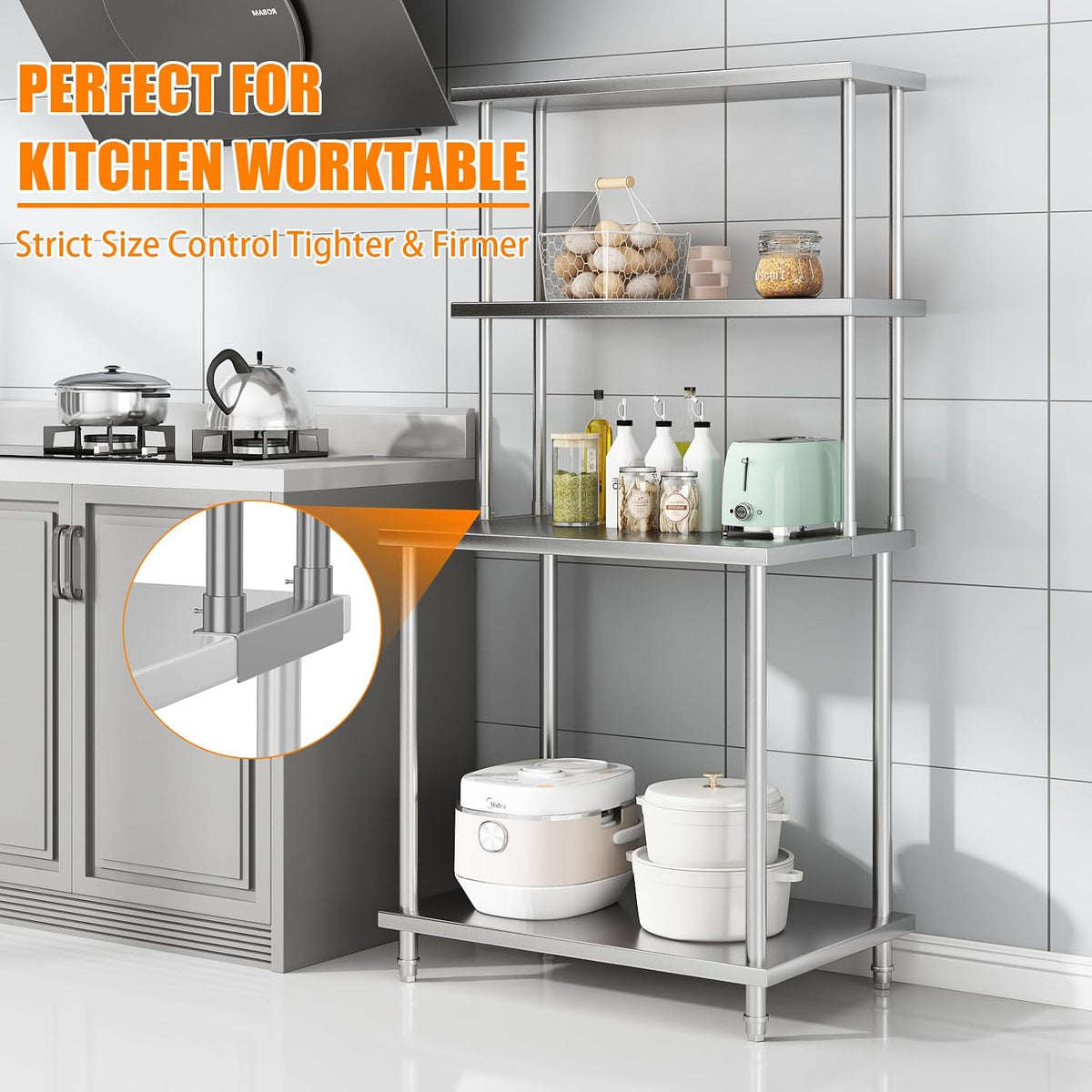 2-Tier Stainless Steel Overshelf for Work & Prep Table, 12x36 inch Commer...