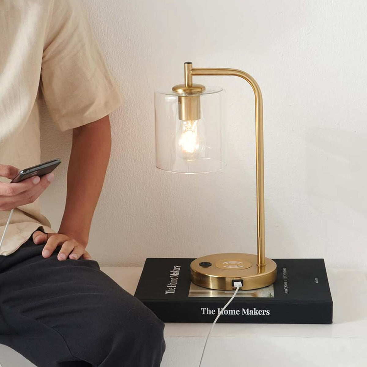 Brightech Elizabeth Table Lamp with Wireless Charging Pad and USB Port, Bedsi...