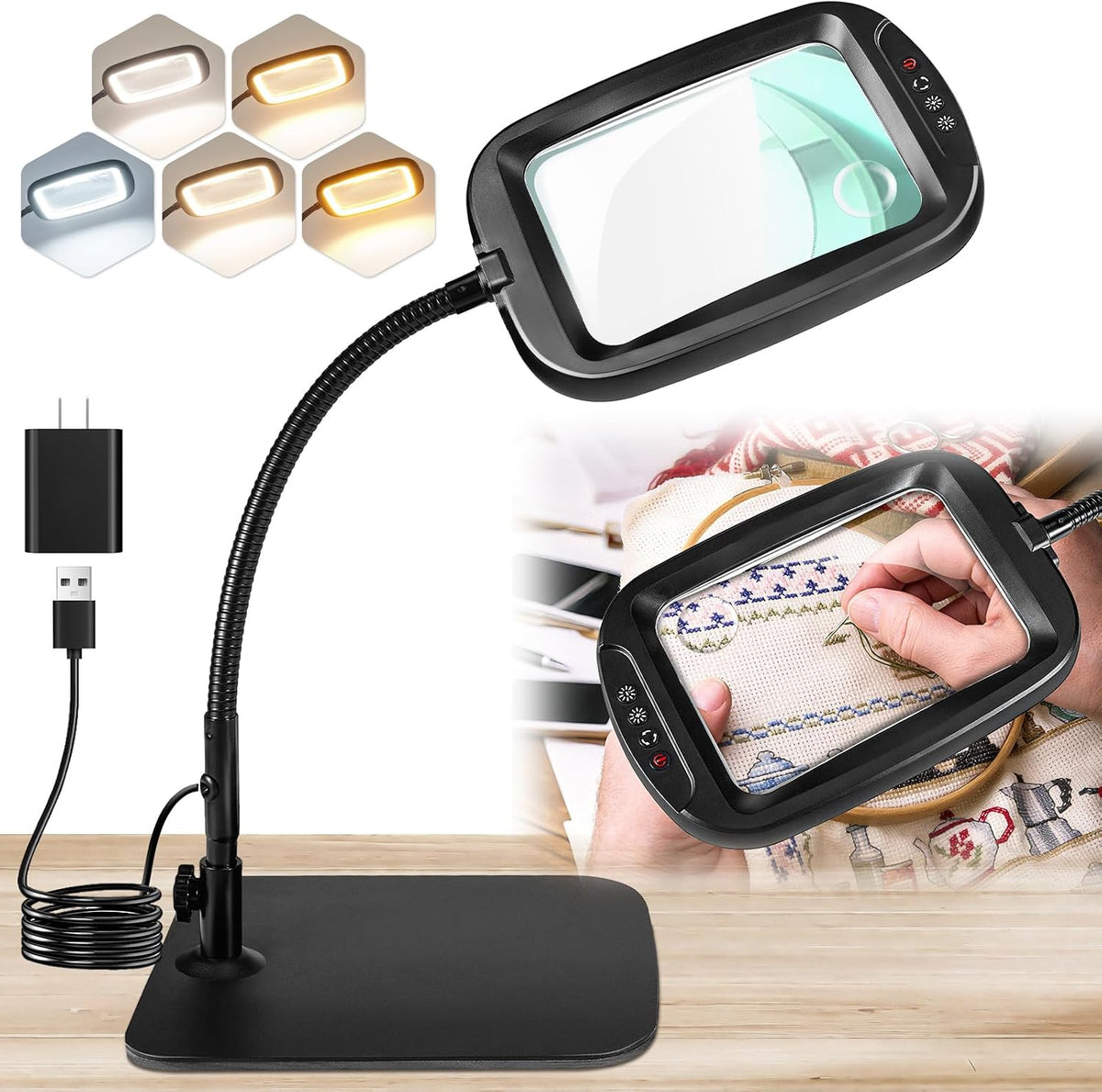 10X 30X 7'' Extra Large Magnifying Glass with Light and Stand, 5 Colo...