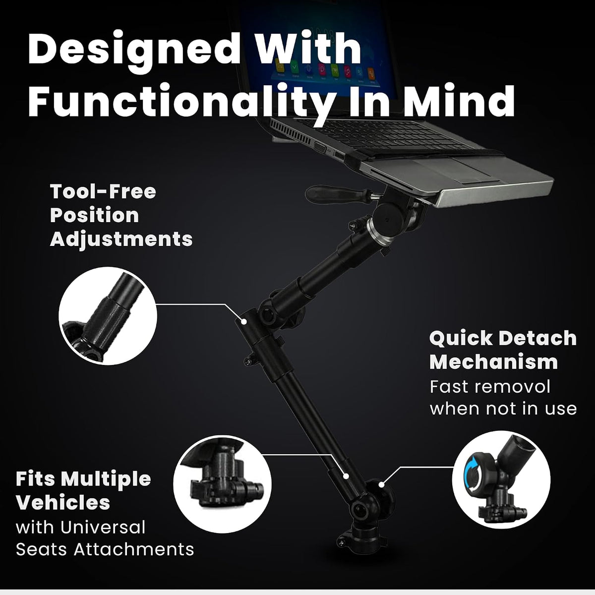 Mount-It! Car Laptop Mount, No-Drill Passenger Seat Stand, 12-15.4" Laptops