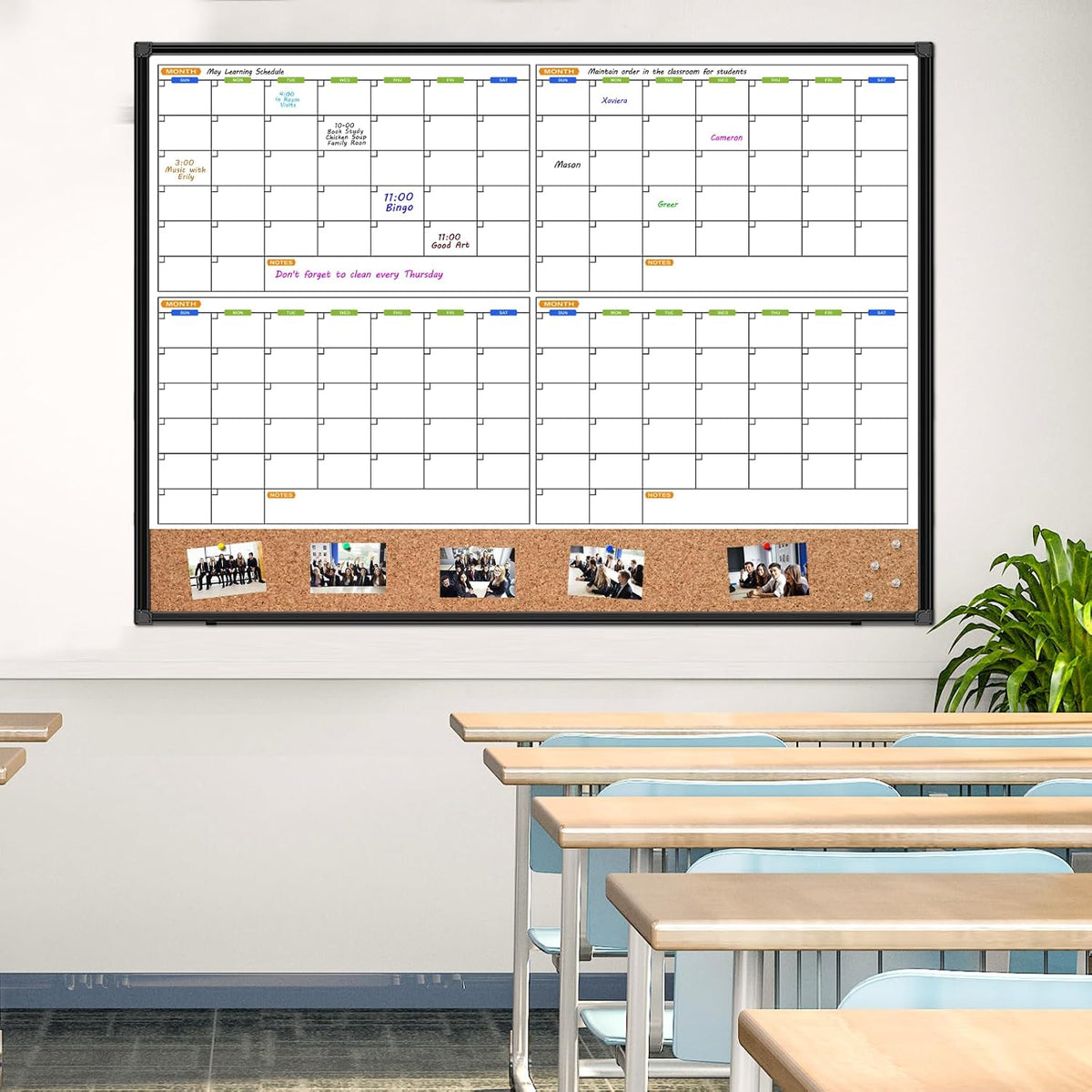 4 Month Calendar Whiteboard and Corkboard Combo, 48"X36"