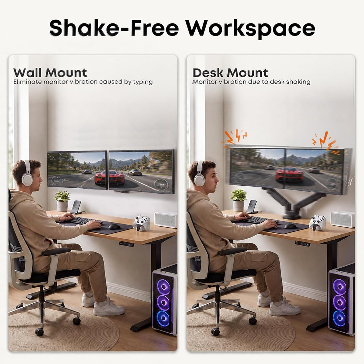 Dual Monitor Wall Mount for 17-32 inch Flat/Curved Computer Screens