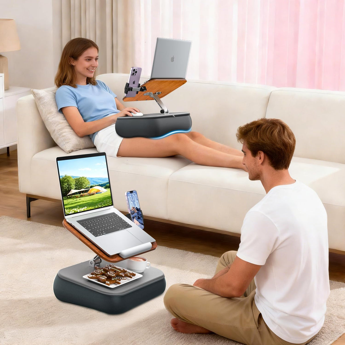 Adjustable Laptop Lap Desk, Laptop Stand with Cushion Pillow for Bed