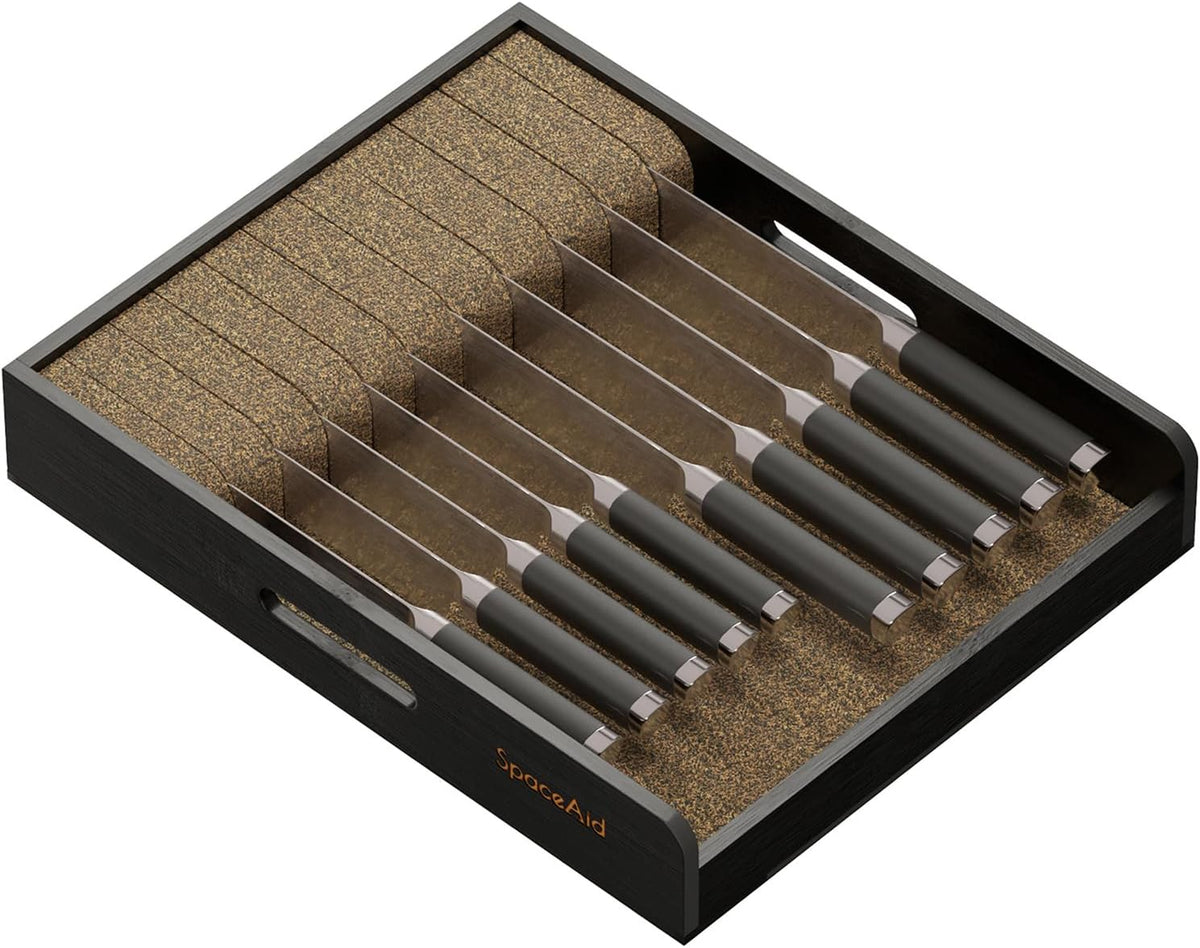 SpaceAid Large Knife Drawer Organizer Bamboo Insert Dock, Kitchen Steak Knive...