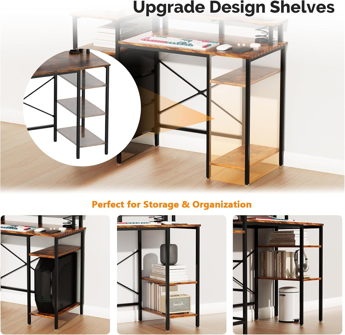 VINGLI 47" L-Shaped Gaming Desk, Fabric Drawers, Storage Shelves