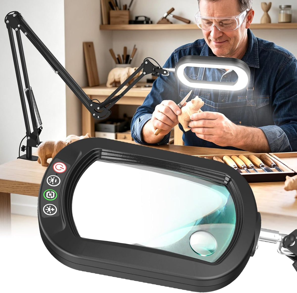 30X 12X Square Magnifying Glass with Light and Clamp, 36'' Ultra Long...