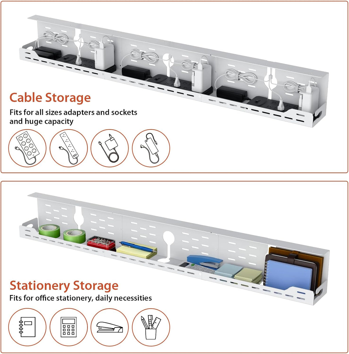 Univivi Under Desk Cable Management Tray, Cable Management, 48 inch, White