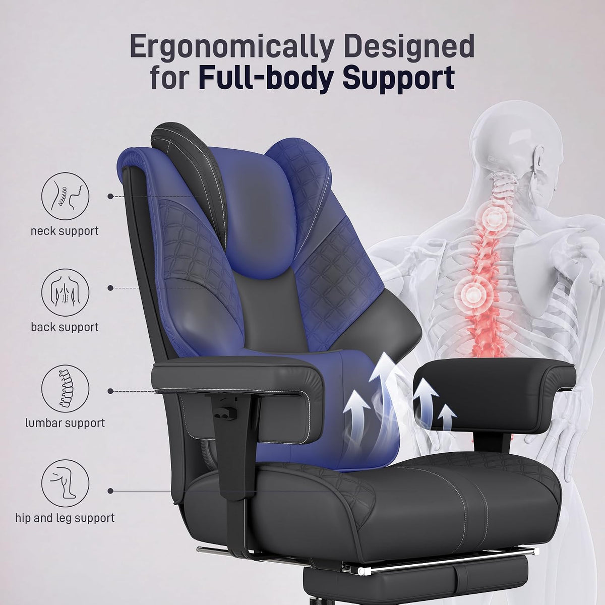 Big and Tall Executive Office Chair, 400 LBS, Footrest, Lumbar Support
