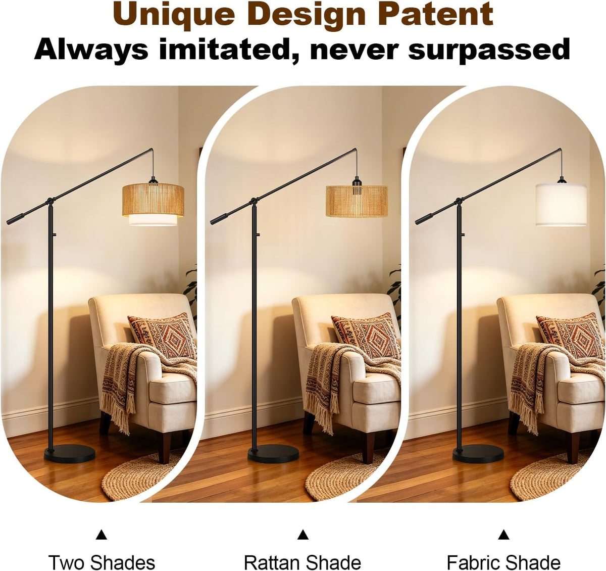 【Upgraded】Boho Dimmable Floor Lamps with Adjustable Swing Arm, 1100 Lumens Bu...