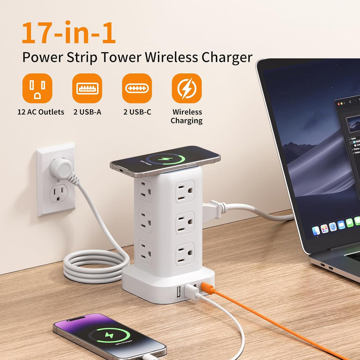 Extension Cord with Multiple Outlets, SMALLRT Power Strip Tower, Outlet Exten...