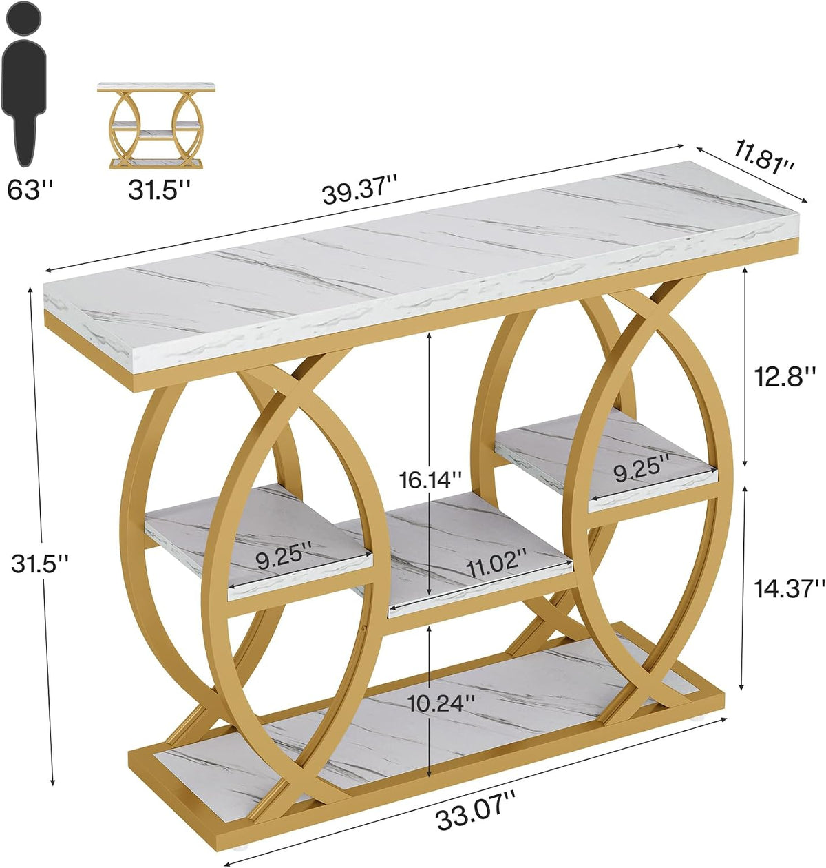 Tribesigns 39.4" Console Table, Sofa Table, Accent Tables, White Gold