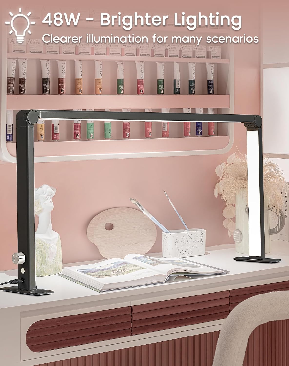 Foldable Half Moon Light for Nail Desk, 48W Rectangle Nail Tech Lamp, 33in LE...