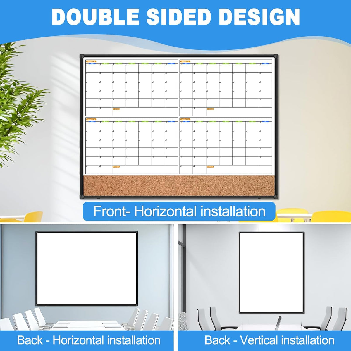 4 Month Calendar Whiteboard and Corkboard Combo, 48"X36"