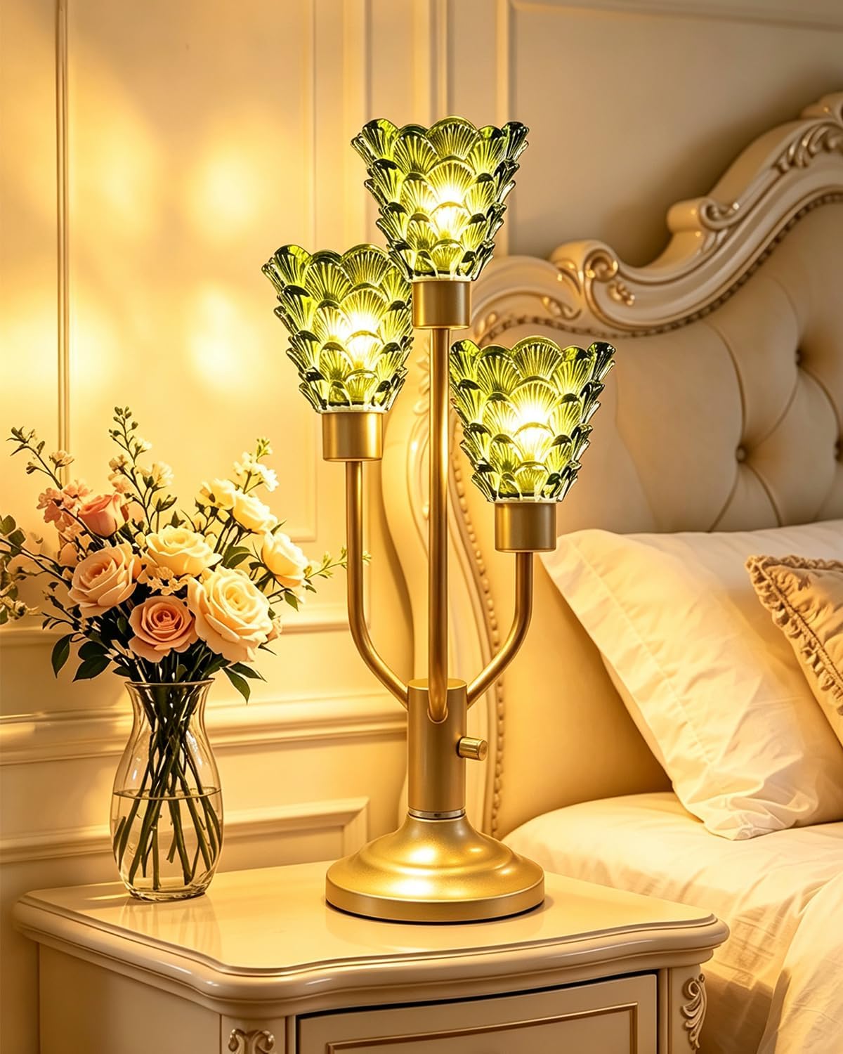 Lightdot Green Glass Mid Century Modern Table Lamp Dimmable Vintage Gift