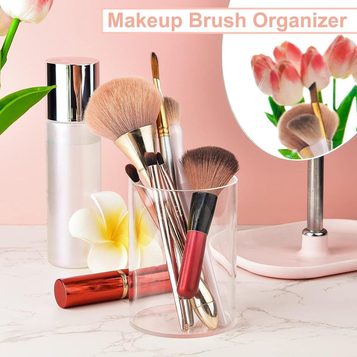 8 Pieces Clear Acrylic Pen Holder Round Acrylic Pencil Cup Clear Makeup Bush ...