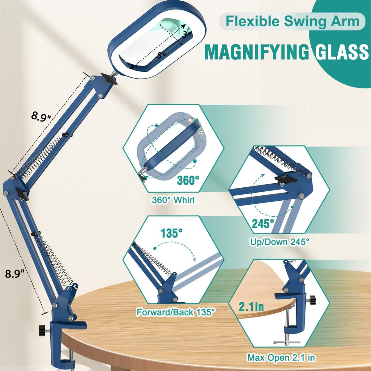 IVMAIE 12X Rectangle Magnifying Glass with Light, 5 Color Modes Stepless Dimm...