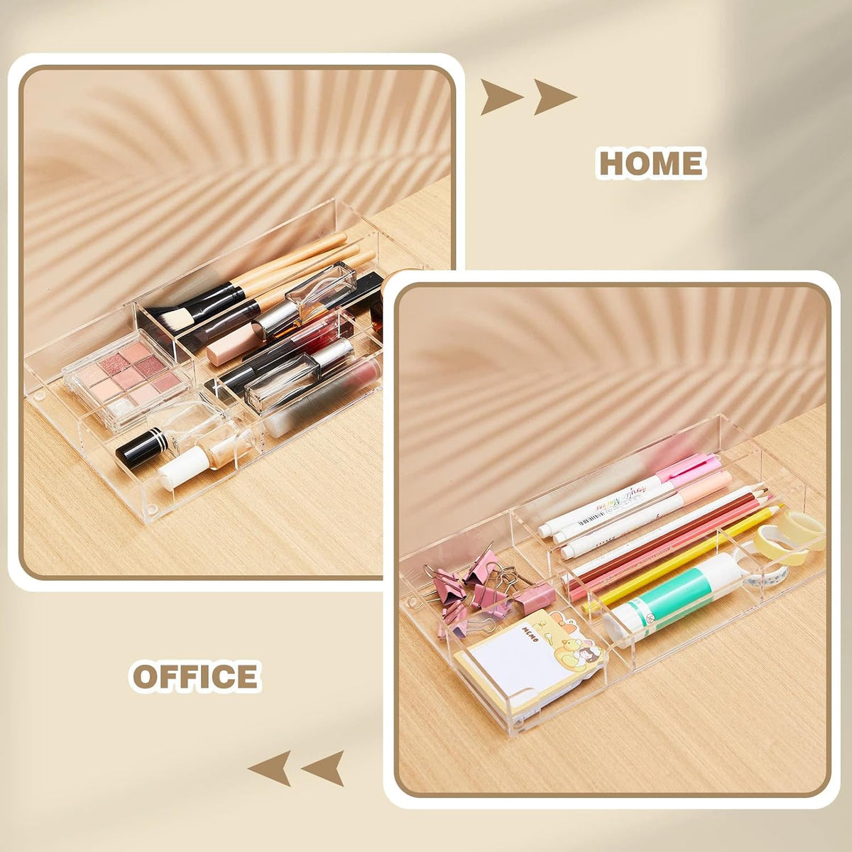 Briwooody 2 Pcs Acrylic Drawer Organizer, 11 x 6 x 1.38'', 6 Compartm...