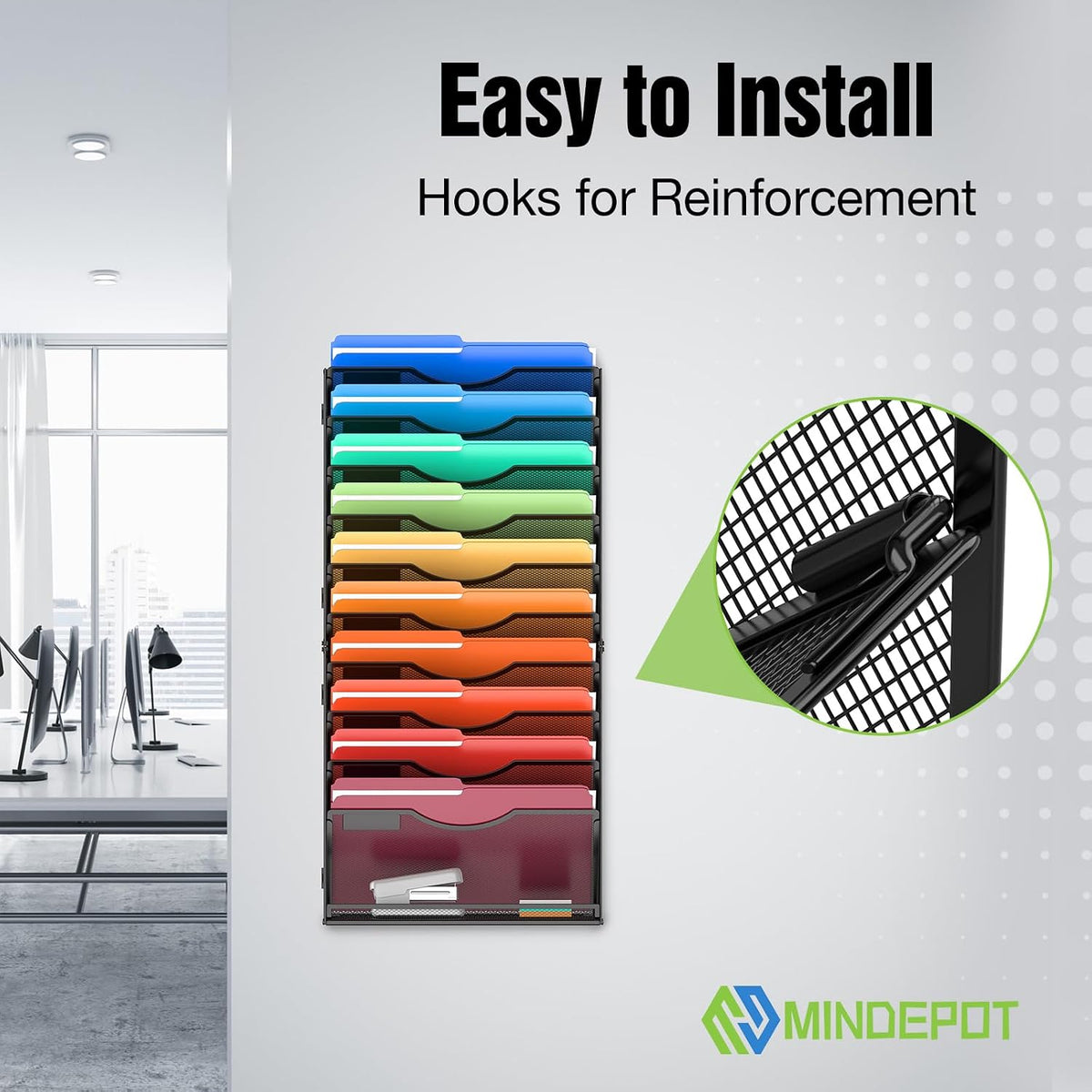 MINDEPOT 11 Tier Wall File Holder Hanging Wall Mount Paper File Organizer for...