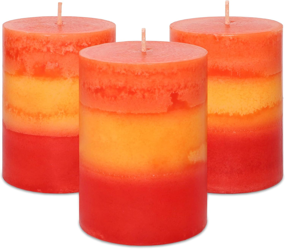 3x4 Inch Pillar Candles 3 Pack Rustic Orange Handmade Layered Clean Burning P...