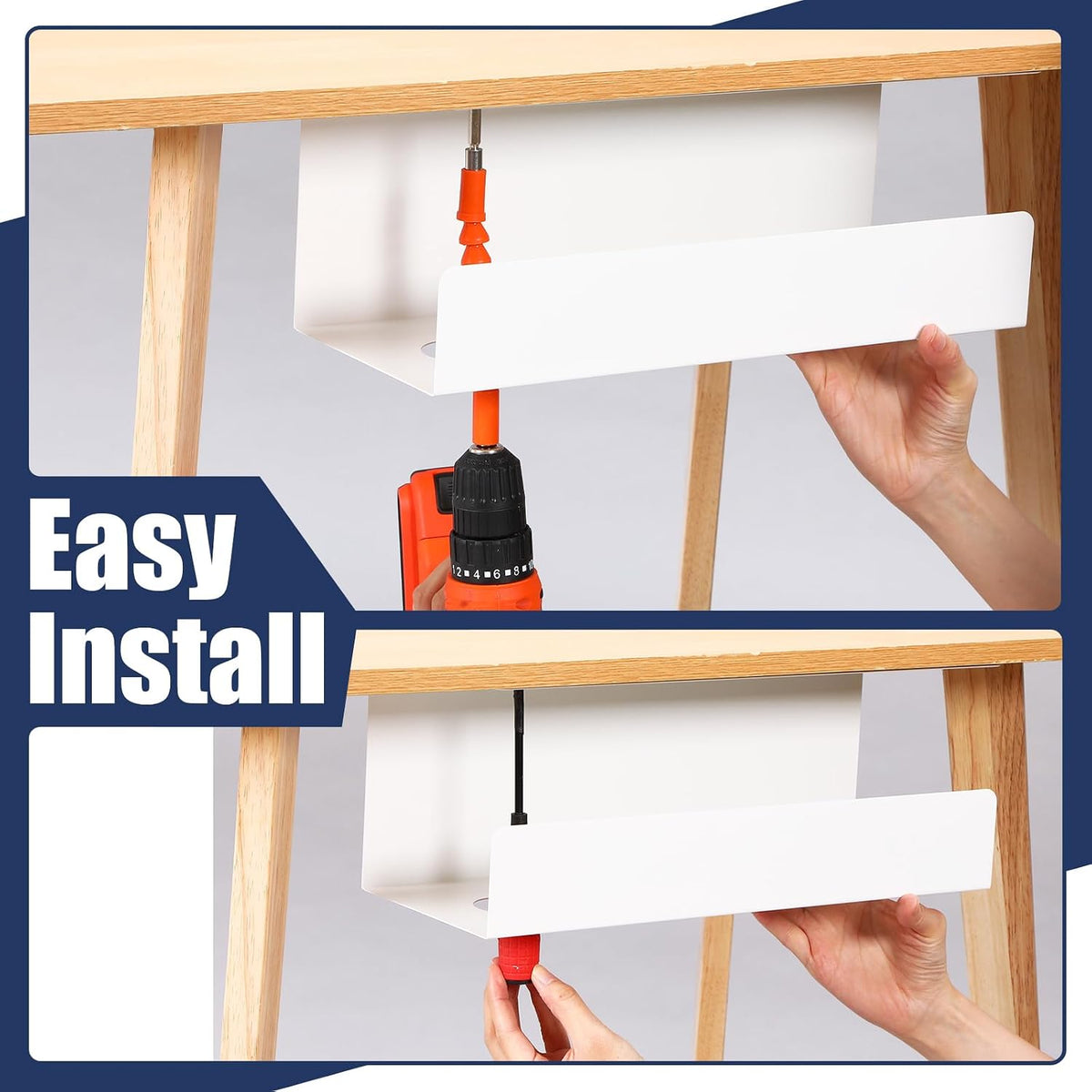 2 Pack Under Desk Cable Management Tray,Hold 11 lbs, 16 x 6 x 6 Inch, White