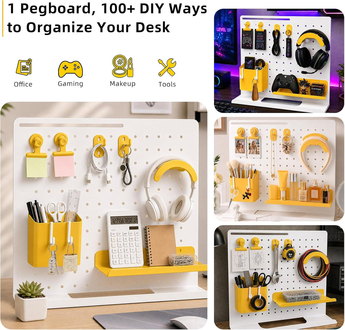 Metal Desk Pegboard Organizer, No Drill Modular Storage Kit 10 Accessories 15...