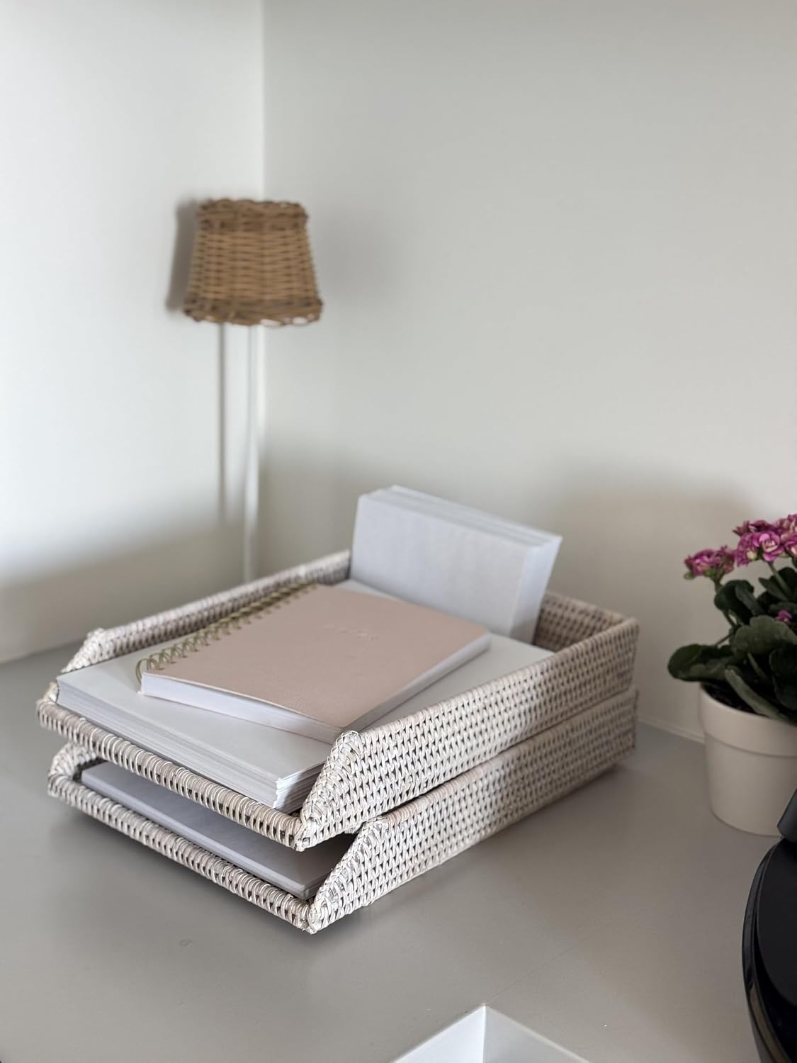 KOUBOO La Jolla Rattan Stackable Letter Tray, Paper Organizer, File Tray, Pap...