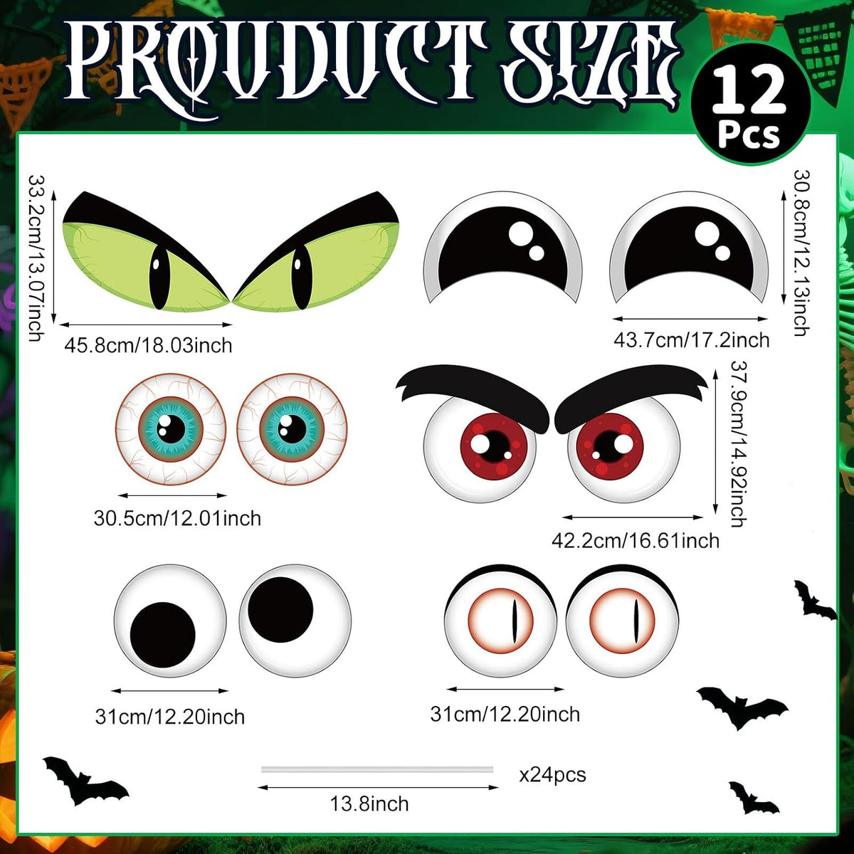 12 Sets Halloween Bush Eyes with 24 Stakes Decoration Outdoor Yard Decor