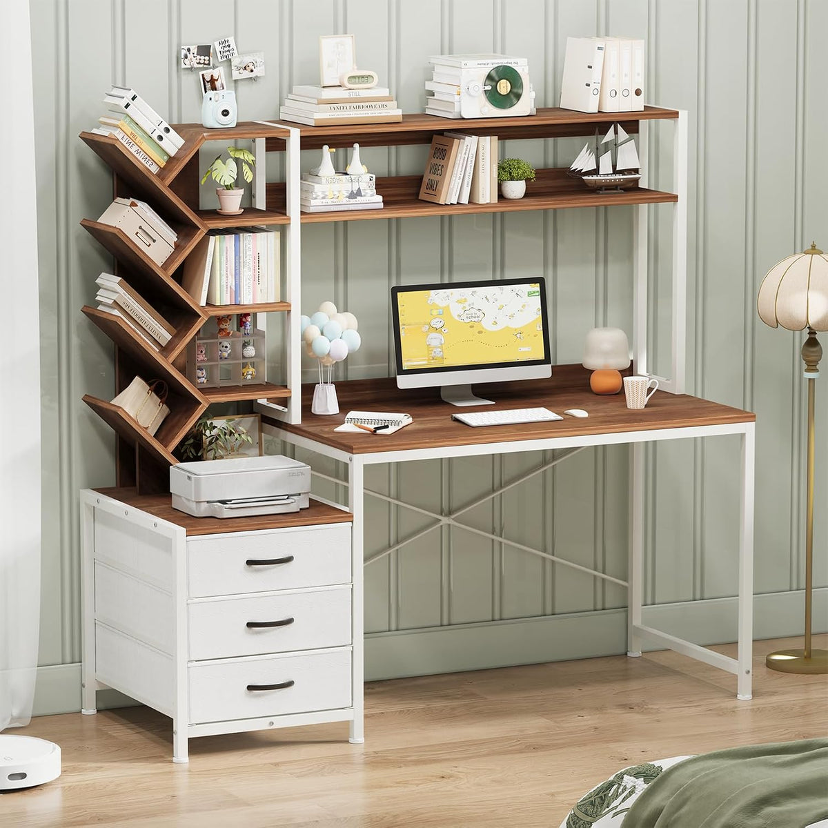 YOMILUVE 52" Computer Desk with Bookshelf, 3 Drawers & Hutch for Bedroom