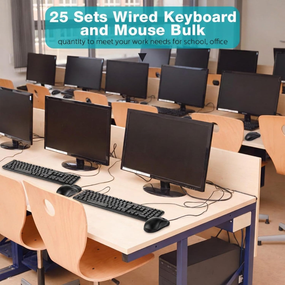Fabbay 24 Pcs USB Wired Keyboard and Mouse 12 Wired Mouse 12 Corded Full Size...
