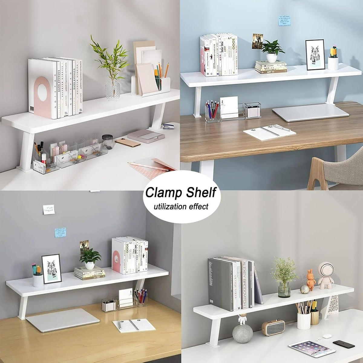 23.6x7.8in Clamp on Desk Shelf, Adjustable Desktop Organizer Extension Booksh...