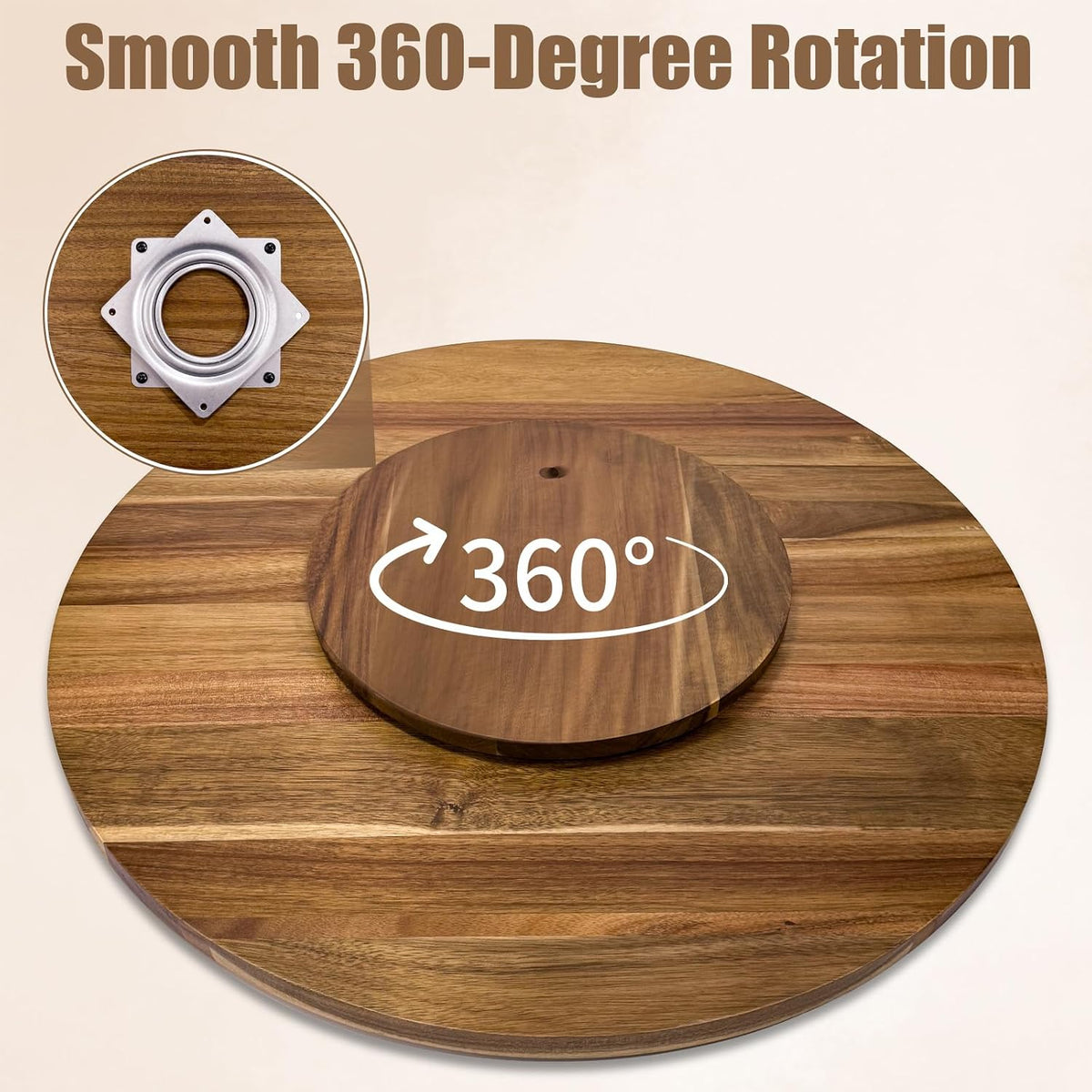 20'' Acacia Wooden Lazy Susan for Table Top,Large Lazy Susan for Dini...