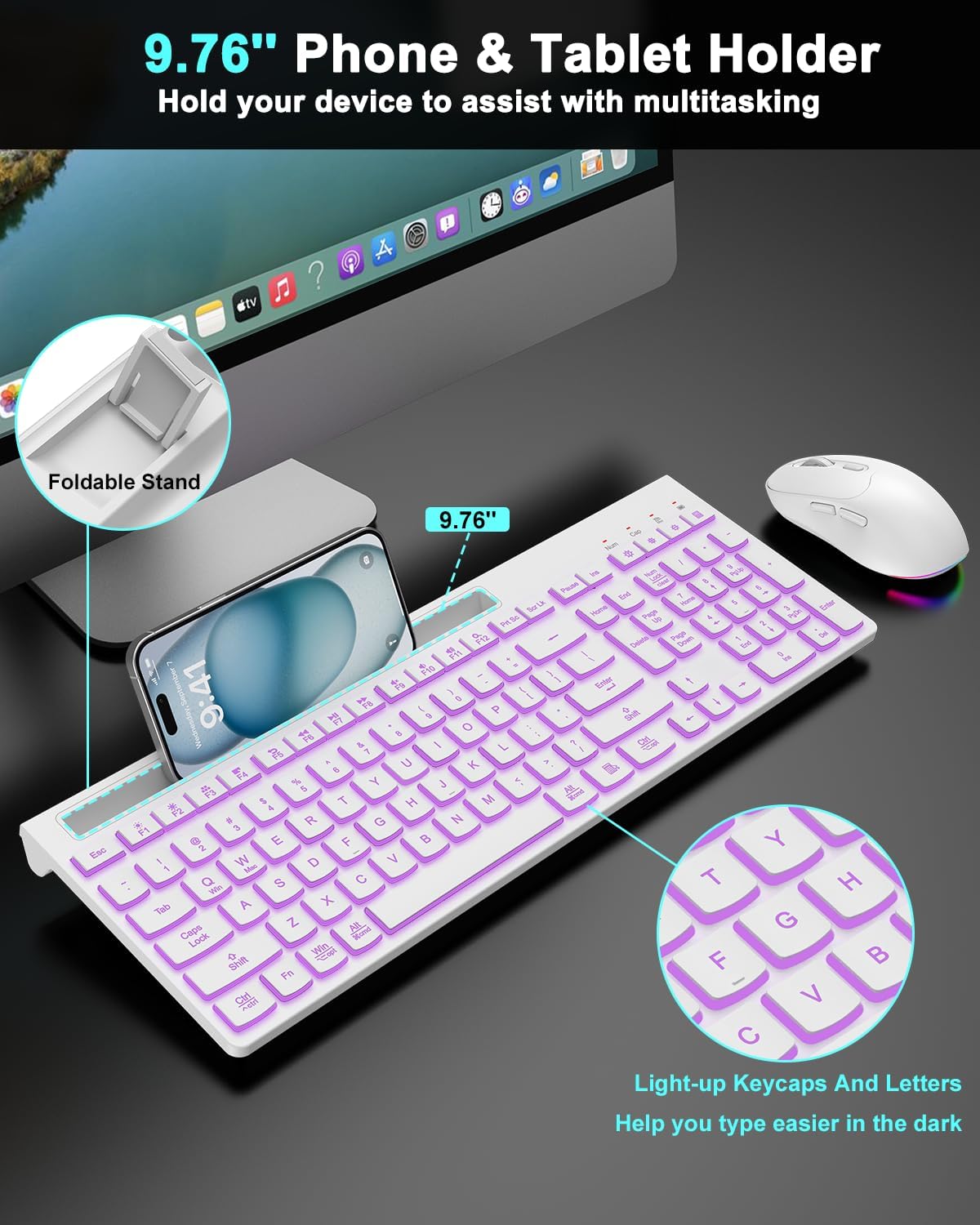 Wireless Keyboard and Mouse Combo, 7 Backlit Effects, Light Up Letters