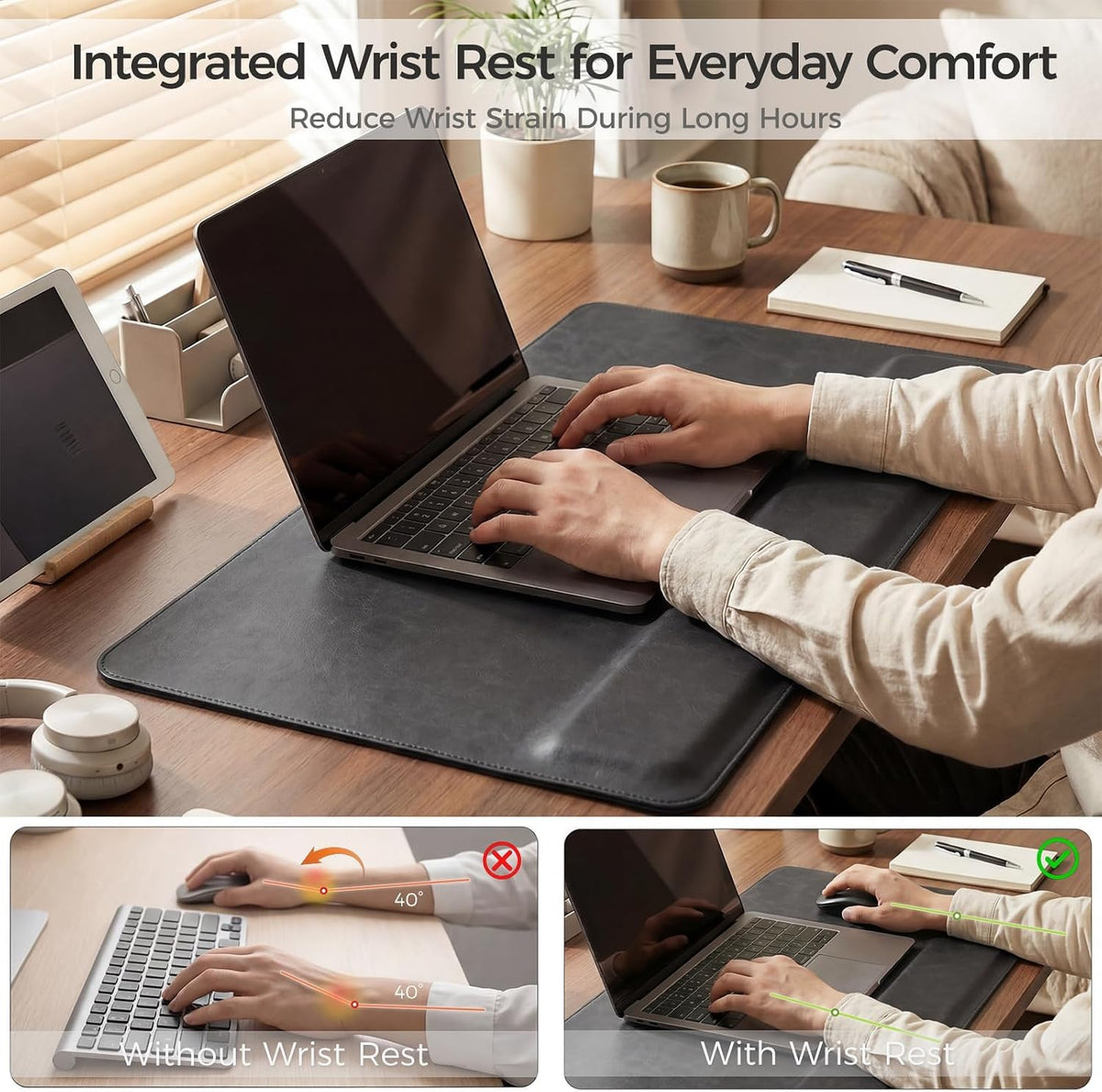 Magnetic Desk Mat System with Wrist Support 80×40cm, Premium Leather Desk Pad...
