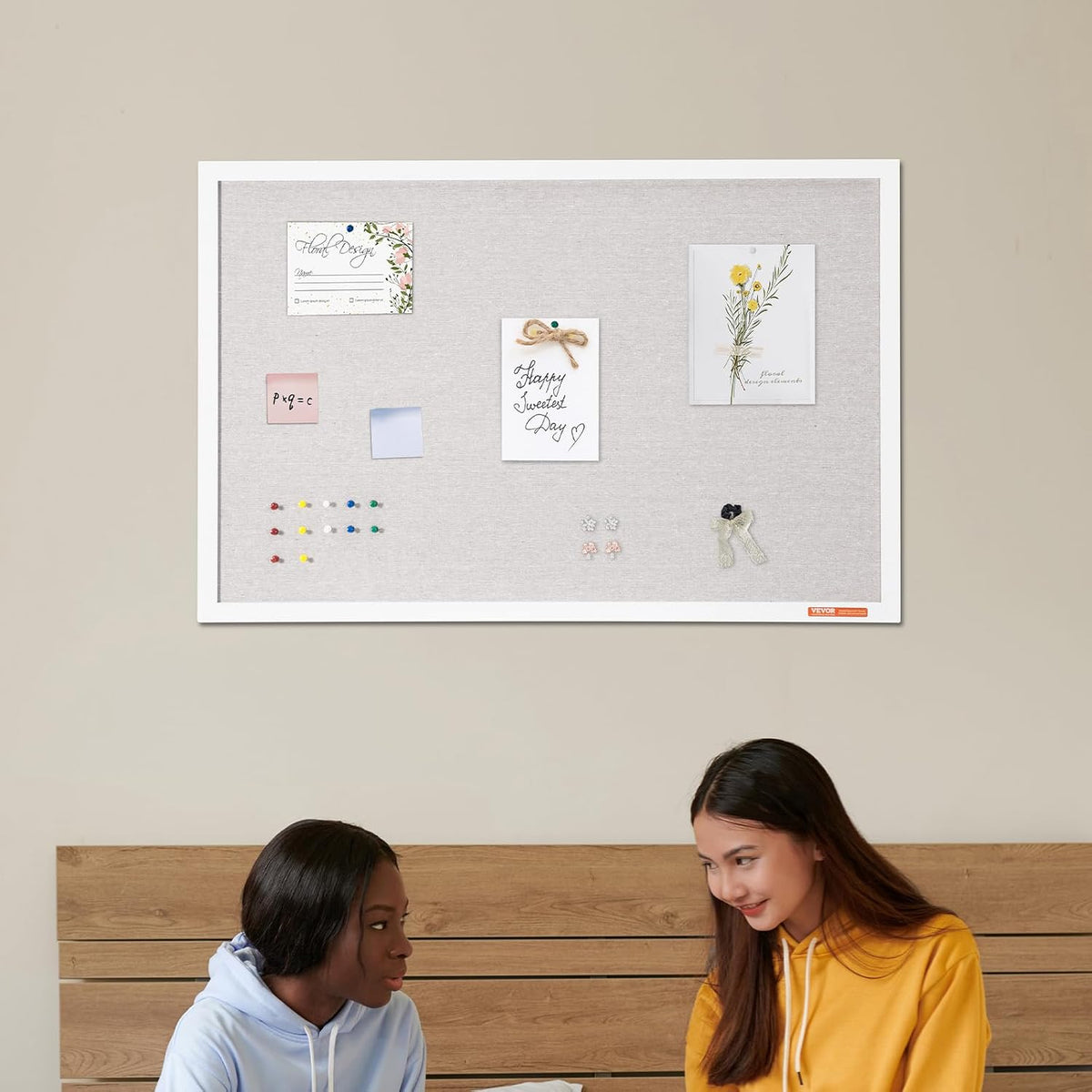 VEVOR 36"x24" White Cork Board with Linen Surface – Stylish Wall-Mo...