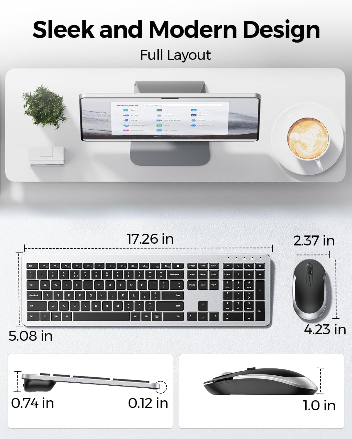 seenda Wireless Keyboard and Mouse Combo, Slim Full-Size Design