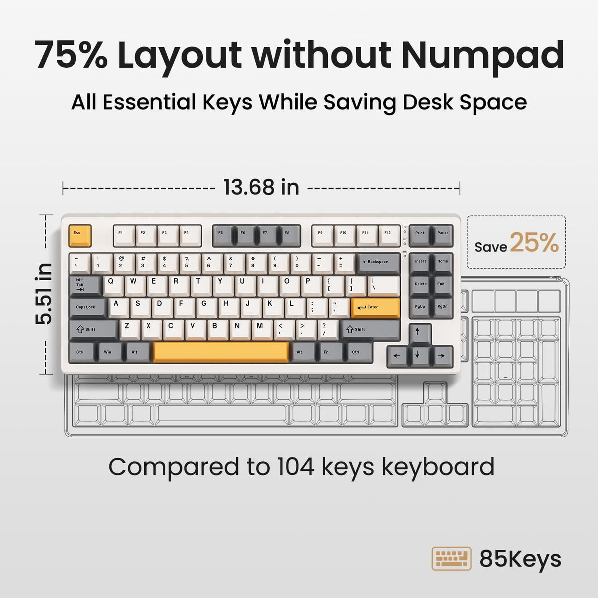 Kisnt KN85 Wireless Mechanical Keyboard, 75% Layout, Bluetooth/2.4GHz/USB-C, ...