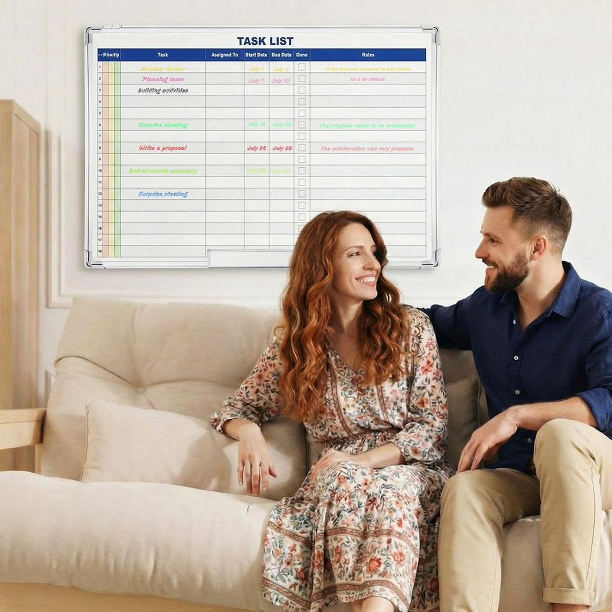 Lincia Large Dry Erase Task List 36 x 24 Inch Planner White Board
