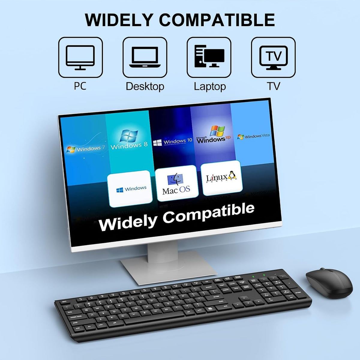 Wireless Keyboard and Mouse Combo, Full-Size Silent Ergonomic Keyboard and Op...
