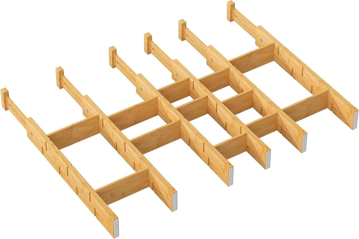 kiplant Bamboo Drawer Dividers - Adjustable Drawer Dividers for Kitchen, Clot...