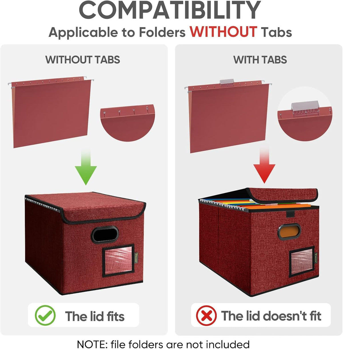 BALEINE File Organizer Box with Lid, Collapsible Hanging File Storage Box