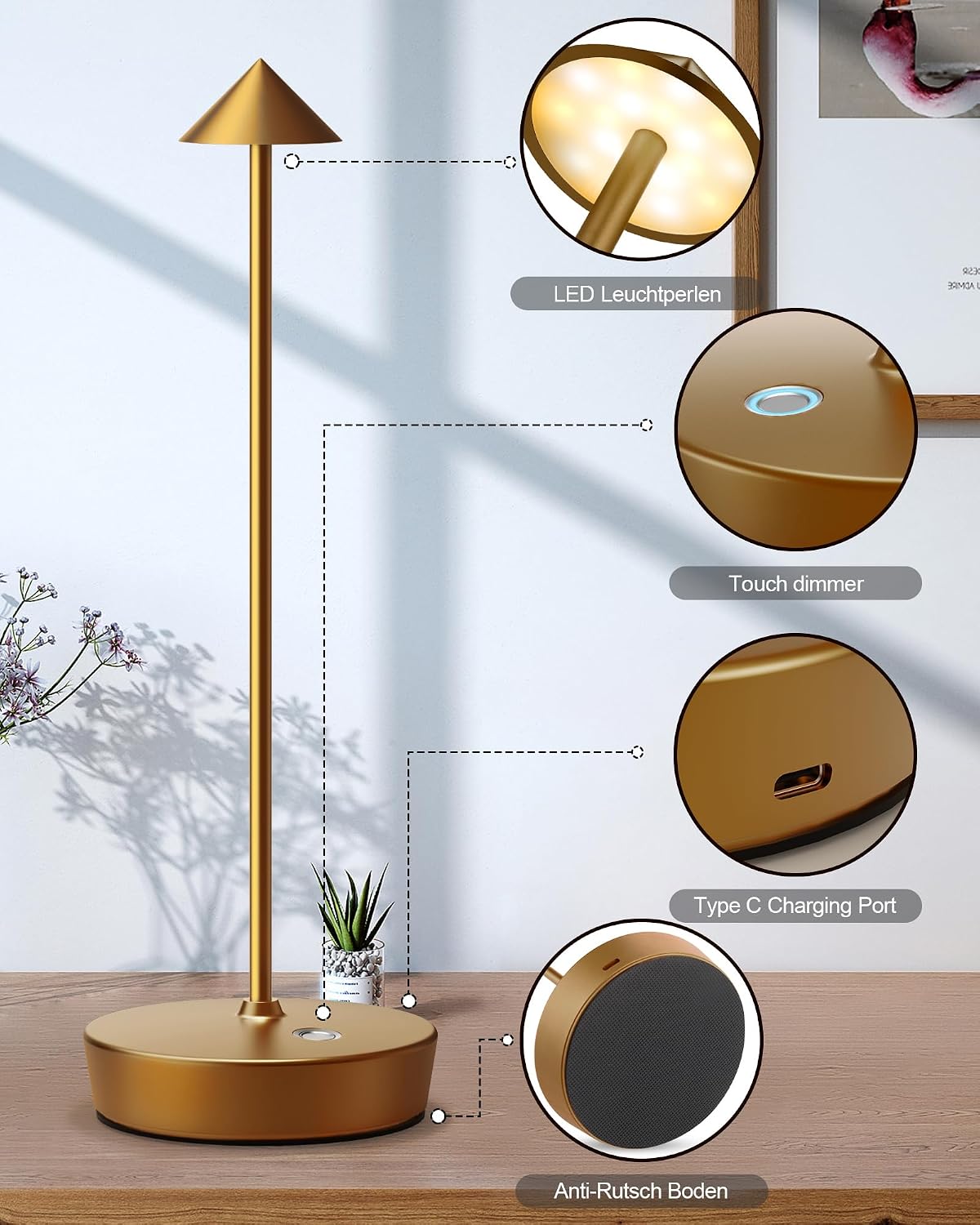 LED Cordless Rechargeable 6000mAh Battery Outdoor Table Lamps