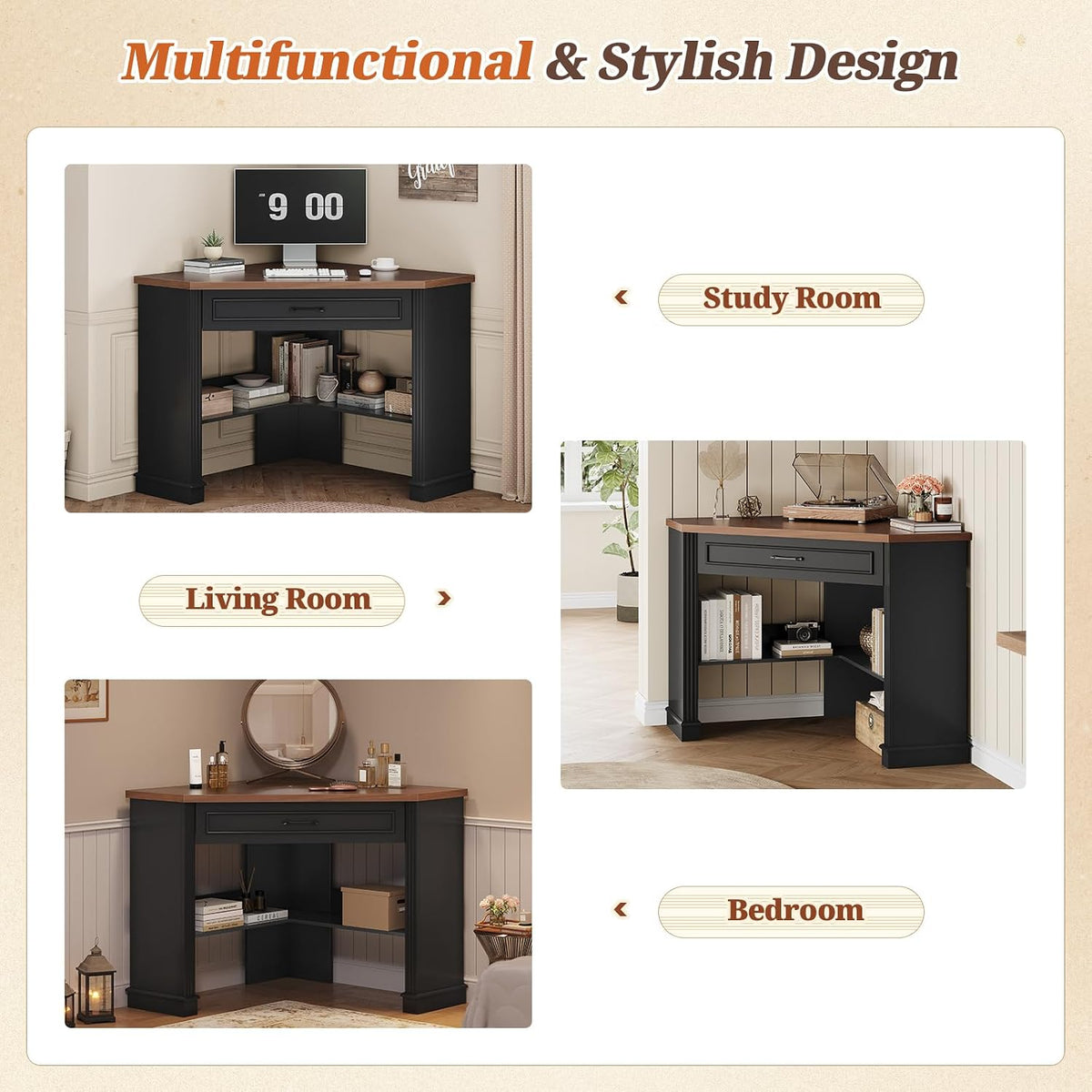 SEDETA Farmhouse Corner Desk for Small Space, White Small Computer Desk
