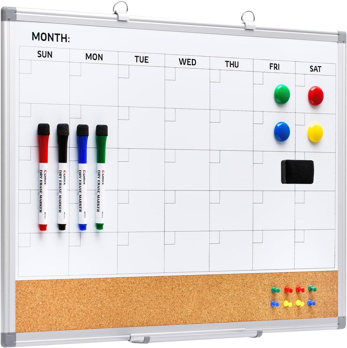 Comix Magnetic Calendar Whiteboard & Corkboard Combo, 24 x 18 Inches