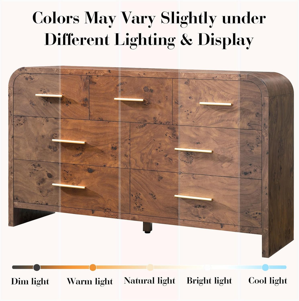 Curved Drawer Dresser for Bedroom with 7 Drawers, 54'' Wide Chest of ...
