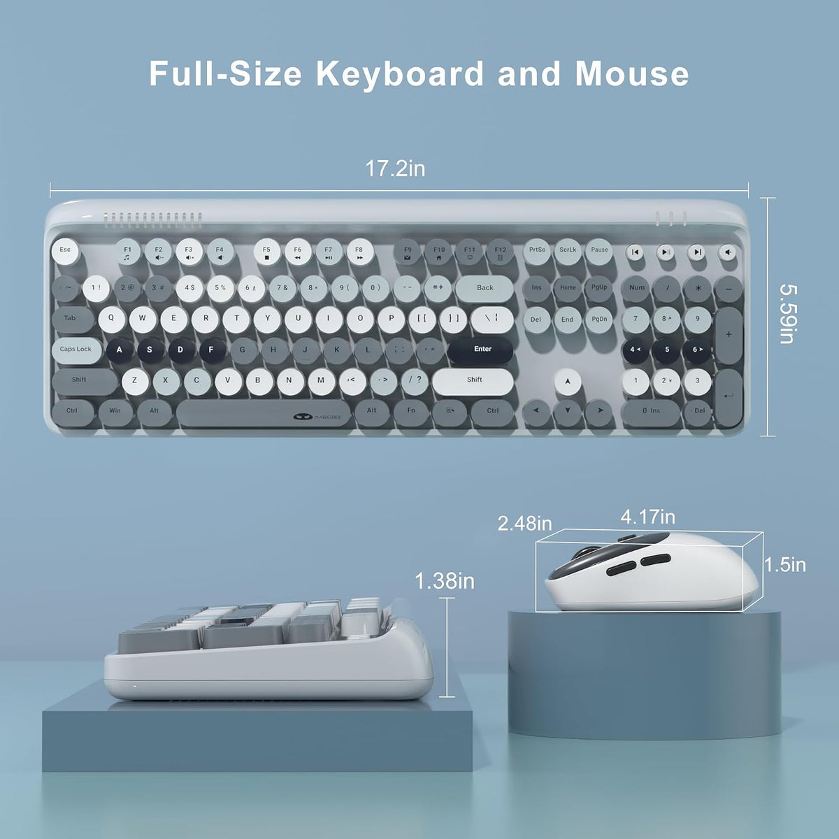 MageGee V920 Wireless Keyboard and Mouse Combo, 2.4G Full-Sized Retro Typewri...