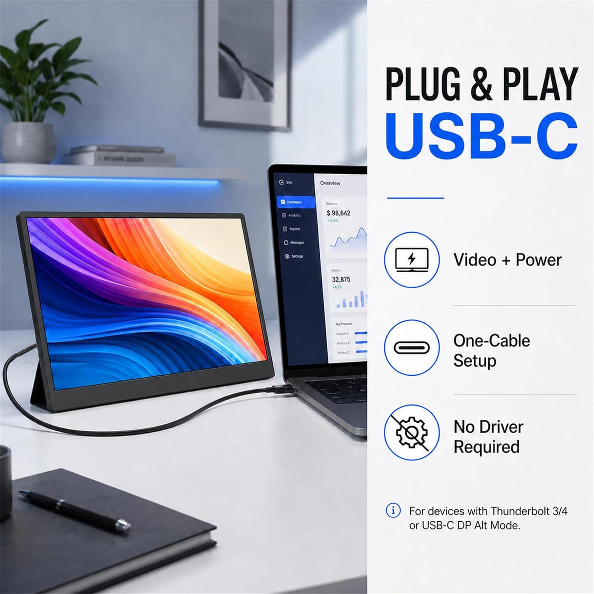 Portable Monitor 15.6 Inch FHD 1080P, Laptop Screen Extender