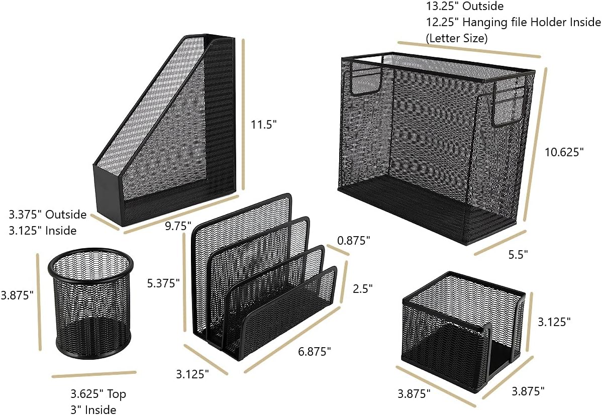 BLU MONACO Black Desk Organizer Set | 5-Piece Metal Office Supplies Collectio...
