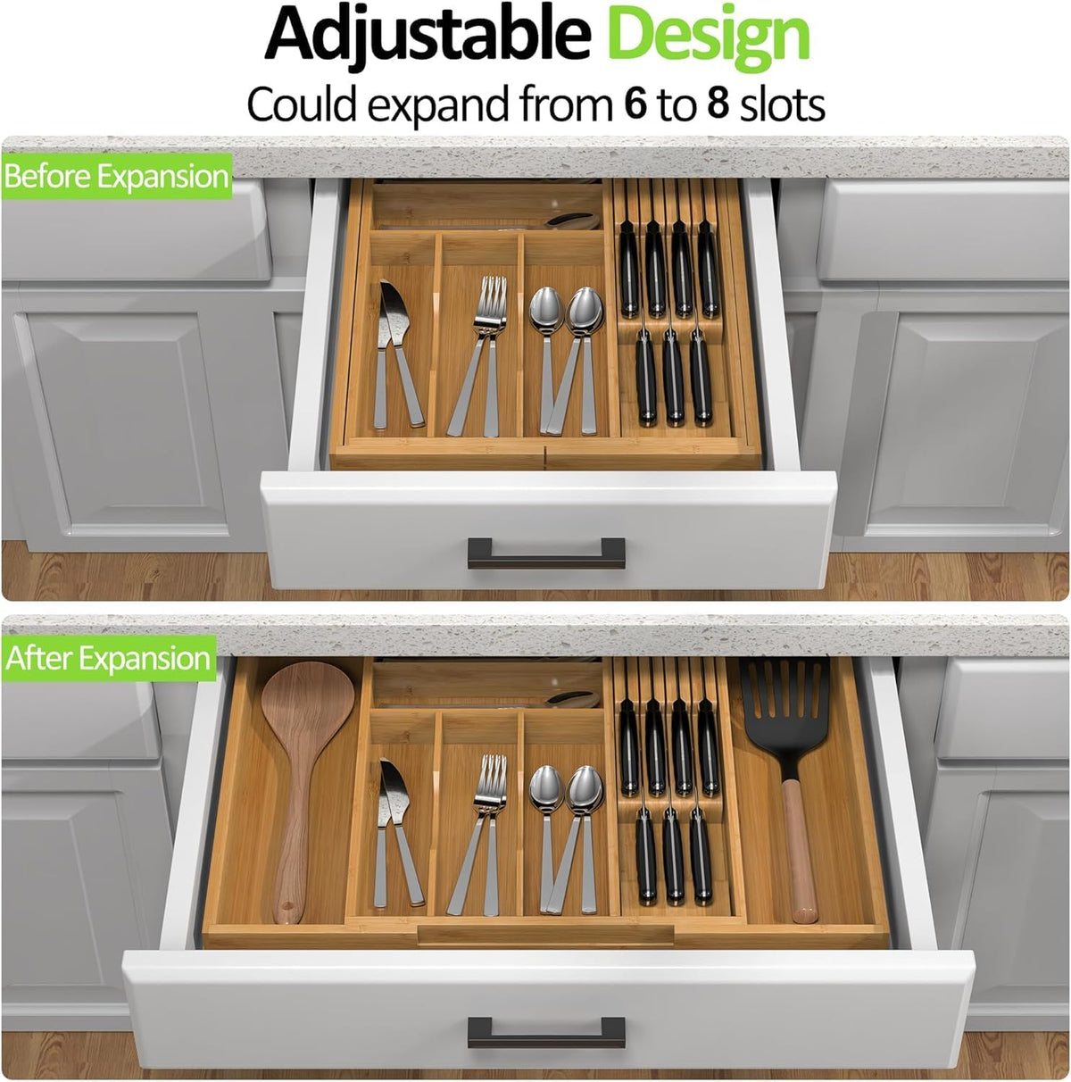 Nexxuss Bamboo Kitchen Drawer Organizer, Expandable Utensil Organizer with Re...
